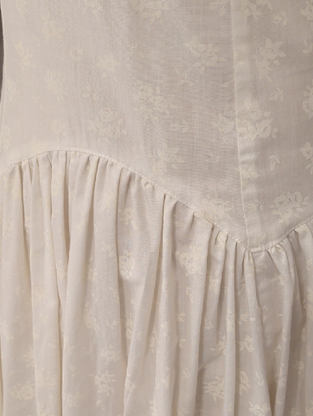 Vintage Classic White Lace Trim Midi Dress Feminine Drop Waist & Puff Sleeves - Picture 6 of 13